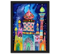 Artery8 Mosque At Midnight Folk Art Artwork Framed Wall Art Print A4 in Black Artery8 Black