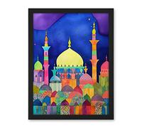 Artery8 Mosque Cityscape Islam Folk Art Artwork Framed Wall Art Print 18X24 Inch