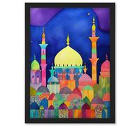 Artery8 Mosque Cityscape Islam Folk Art Artwork Framed Wall Art Print A4 in Black Artery8 Black