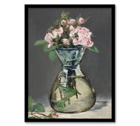 Artery8 Moss Roses in a Vase Oil Painting Wall Art Print Framed Poster 12x16 inch Artwork By Manet : Romantic Floral Artwork Ideal For Dining Or Lounge Creating Warmth Colour And Soft Charm