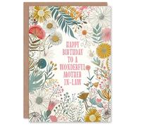 Artery8 Mother In Law Happy Birthday Card Modern Floral Wildflower Boho Elegant Botanical For Her Greeting Card