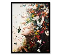 Artery8 Mother Nature Birds Butterflies Colourful Flowers Living Room Artwork Framed Wall Art Print 18X24 Inch