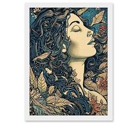 Artery8 Mother Nature Modern Boho Art Nouveau Linocut Artwork Framed A3 Wall Art Print
