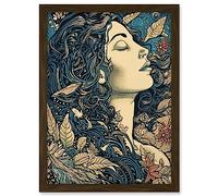 Artery8 Mother Nature Modern Boho Art Nouveau Linocut Artwork Framed A3 Wall Art Print
