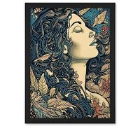Artery8 Mother Nature Modern Boho Art Nouveau Linocut Artwork Framed A3 Wall Art Print