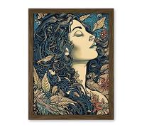 Artery8 Mother Nature Modern Boho Art Nouveau Linocut Artwork Framed Wall Art Print 18X24 Inch