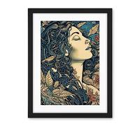 Artery8 Mother Nature Modern Boho Art Nouveau Linocut Artwork Framed Wall Art Print 18X24 Inch