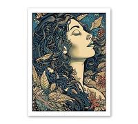 Artery8 Mother Nature Modern Boho Art Nouveau Linocut Artwork Framed Wall Art Print 18X24 Inch