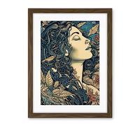 Artery8 Mother Nature Modern Boho Art Nouveau Linocut Artwork Framed Wall Art Print 18X24 Inch