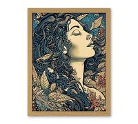 Artery8 Mother Nature Modern Boho Art Nouveau Linocut Artwork Framed Wall Art Print 18X24 Inch