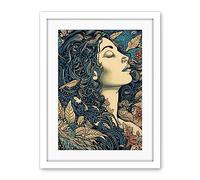 Artery8 Mother Nature Modern Boho Art Nouveau Linocut Artwork Framed Wall Art Print 18X24 Inch