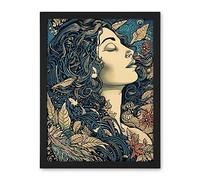 Artery8 Mother Nature Modern Boho Art Nouveau Linocut Artwork Framed Wall Art Print 18X24 Inch