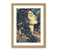 Artery8 Mother Nature Modern Boho Art Nouveau Linocut Artwork Framed Wall Art Print 18X24 Inch