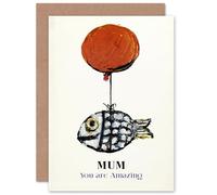 Artery8 Mothers Day Abstract Oil Painting Balloon Fish Fun For Mum Mom Her Blank Inside Greeting Card