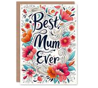 Artery8 Mother's Day Greeting Card Best Ever Bright Floral Typography For Mum