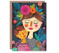 Artery8 Mother's Day Greeting Card Birthday Mom Daughter Folk Art Portrait For Mum