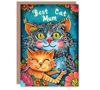 Artery8 Mother's Day Greeting Card Floral Illustration From the Cat Lover For Mum