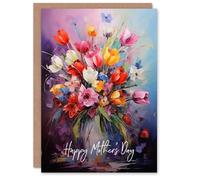 Artery8 Mother's Day Greeting Card Vibrant Spring Flower Bouquet Vase For Mum