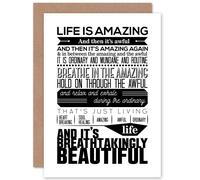Artery8 Motivational Life Amazing Awful Beautiful Greetings Card in White Artery8 White