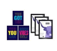 Artery8 Motivational Wall Art - Set of 3 A4 Sized Art with Black Frames - Good Vibes You Got This Yes You Can Colourful Neon Typography