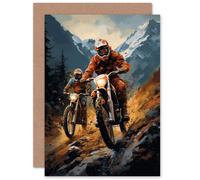 Artery8 Motocross Bikers Racing Action for Husband Him Dad Son Brother Birthday Thank You Congratulations Blank Art Greeting Card