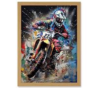 Artery8 Motocross Race Action Shot Extreme Sport Painting Artwork Framed A3 Wall Art Print