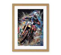 Artery8 Motocross Race Action Shot Extreme Sport Painting Artwork Framed Wall Art Print 18X24 Inch