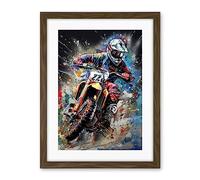 Artery8 Motocross Race Action Shot Extreme Sport Painting Artwork Framed Wall Art Print 18X24 Inch