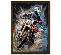 Artery8 Motocross Race Action Shot Extreme Sport Painting Artwork Framed Wall Art Print A4 in Brown Artery8 Brown