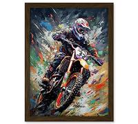 Artery8 Motocross Race Action Shot Paint Splat Portrait Artwork Framed A3 Wall Art Print
