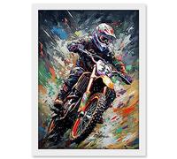Artery8 Motocross Race Action Shot Paint Splat Portrait Artwork Framed A3 Wall Art Print