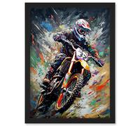 Artery8 Motocross Race Action Shot Paint Splat Portrait Artwork Framed Wall Art Print A4