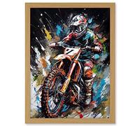Artery8 Motocross Race Driver Number 7 Racing Action Shot Artwork Framed A3 Wall Art Print