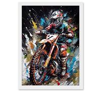 Artery8 Motocross Race Driver Number 7 Racing Action Shot Artwork Framed A3 Wall Art Print