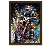 Artery8 Motocross Race Driver Number 7 Racing Action Shot Artwork Framed A3 Wall Art Print