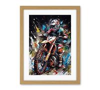Artery8 Motocross Race Driver Number 7 Racing Action Shot Artwork Framed Wall Art Print 18X24 Inch