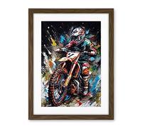 Artery8 Motocross Race Driver Number 7 Racing Action Shot Artwork Framed Wall Art Print 18X24 Inch