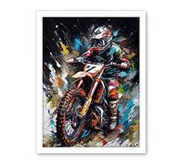 Artery8 Motocross Race Driver Number 7 Racing Action Shot Artwork Framed Wall Art Print 18X24 Inch