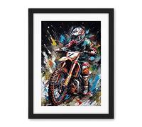 Artery8 Motocross Race Driver Number 7 Racing Action Shot Artwork Framed Wall Art Print 18X24 Inch