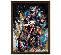 Artery8 Motocross Race Driver Number 7 Racing Action Shot Artwork Framed Wall Art Print A4