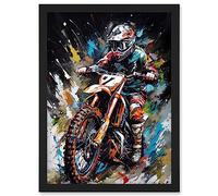 Artery8 Motocross Race Driver Number 7 Racing Action Shot Artwork Framed Wall Art Print A4
