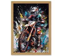 Artery8 Motocross Race Driver Number 7 Racing Action Shot Artwork Framed Wall Art Print A4