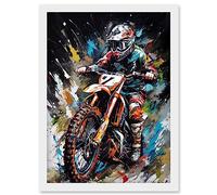 Artery8 Motocross Race Driver Number 7 Racing Action Shot Artwork Framed Wall Art Print A4
