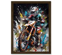 Artery8 Motocross Race Driver Number 7 Racing Action Shot Artwork Framed Wall Art Print A4