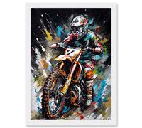 Artery8 Motocross Race Driver Number 7 Racing Action Shot Artwork Framed Wall Art Print A4