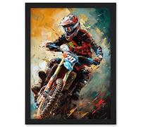 Artery8 Motocross Race Driver Sport Action Shot Painting Artwork Framed A3 Wall Art Print