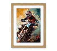 Artery8 Motocross Race Driver Sport Action Shot Painting Artwork Framed Wall Art Print 18X24 Inch