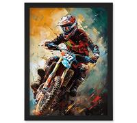 Artery8 Motocross Race Driver Sport Action Shot Painting Artwork Framed Wall Art Print A4