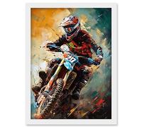Artery8 Motocross Race Driver Sport Action Shot Painting Artwork Framed Wall Art Print A4