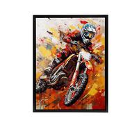 Artery8 Motocross Race Motorcycle Sport Oil Framed Canvas Wall Art Print in Orange | Size: W24" x H32" Artery8 Orange W24" x H32"